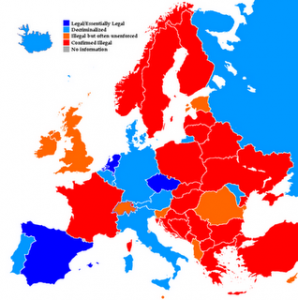 mapa de la legislación de la marihuana en Europa